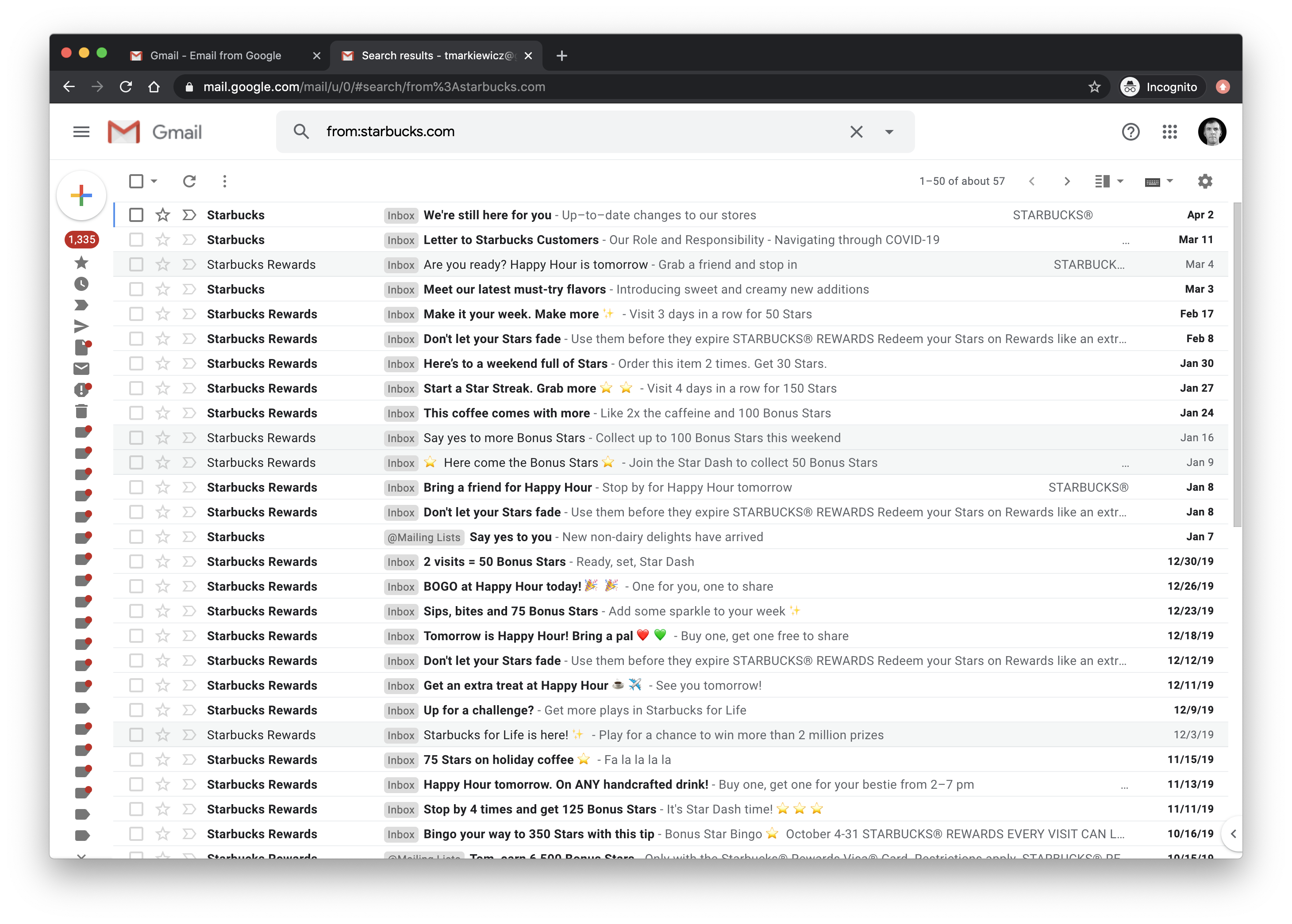 Searching Gmail screenshot