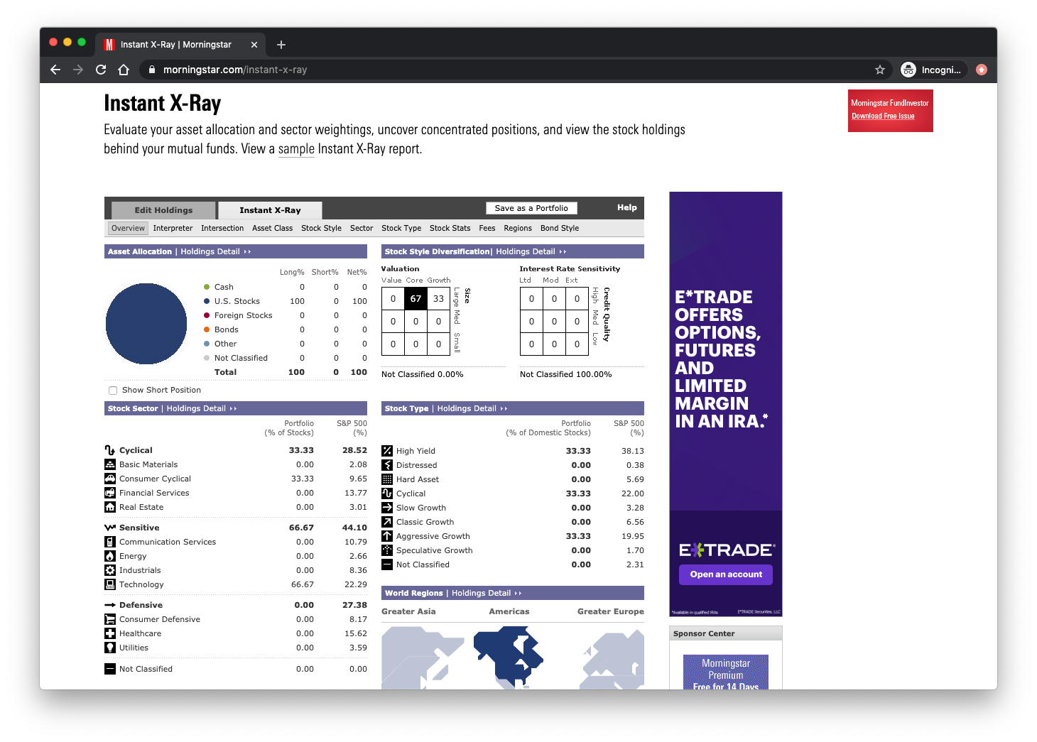 Example of Morningstar X-Ray service