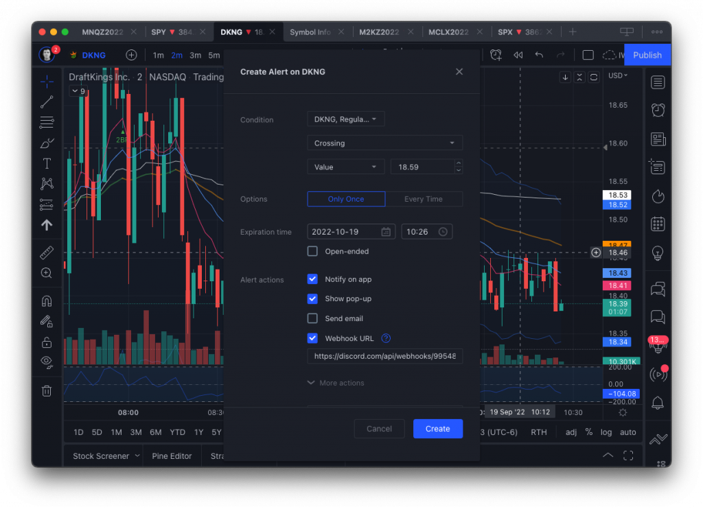 TradingView create alert on stock symbol